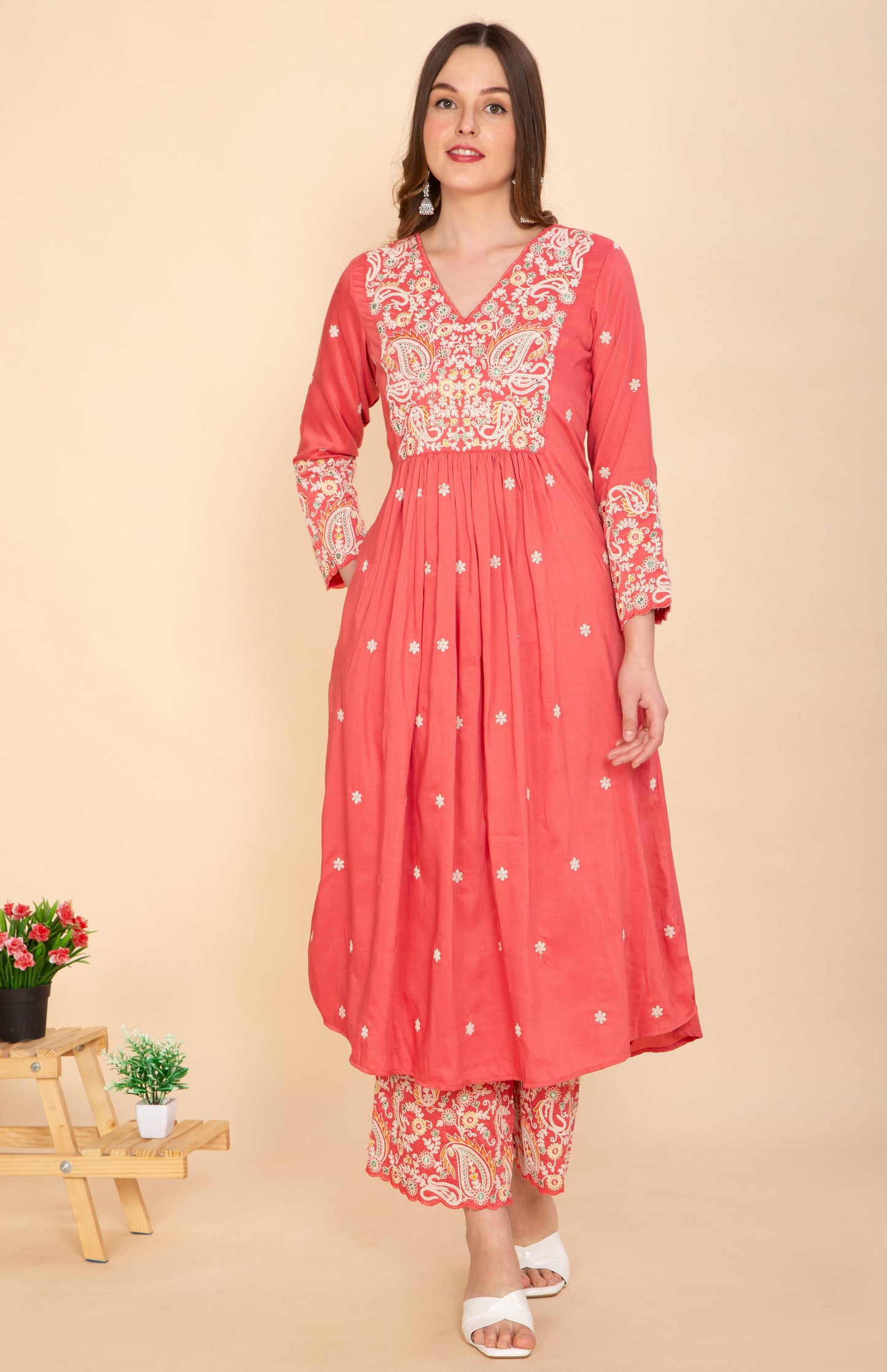 PINK SILK BLEND SOLID YOKE DESIGN ANARKALI SUIT SET NAMOSTRI