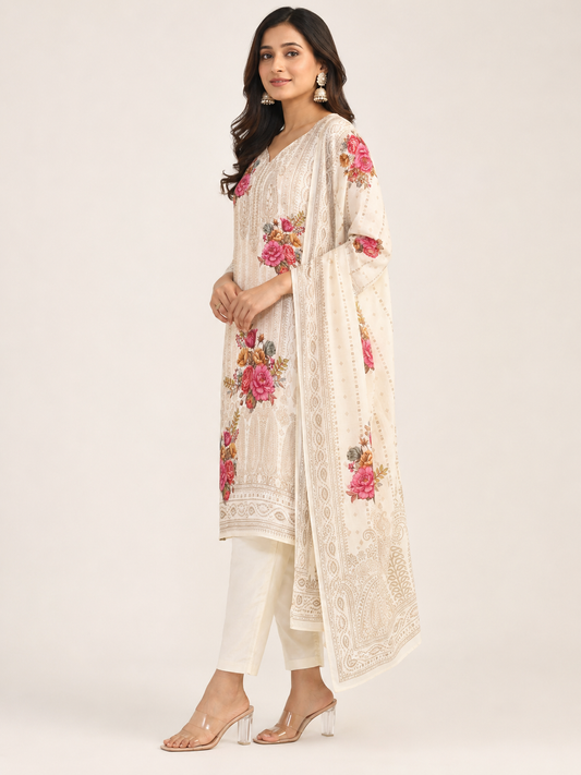 Ivory Rose Printed Suit Set
