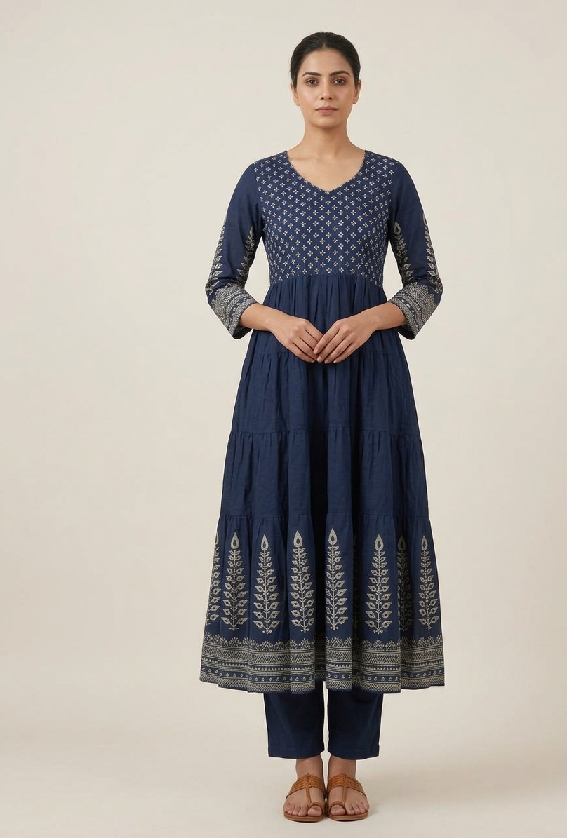 Navy blue Anarkali suit set