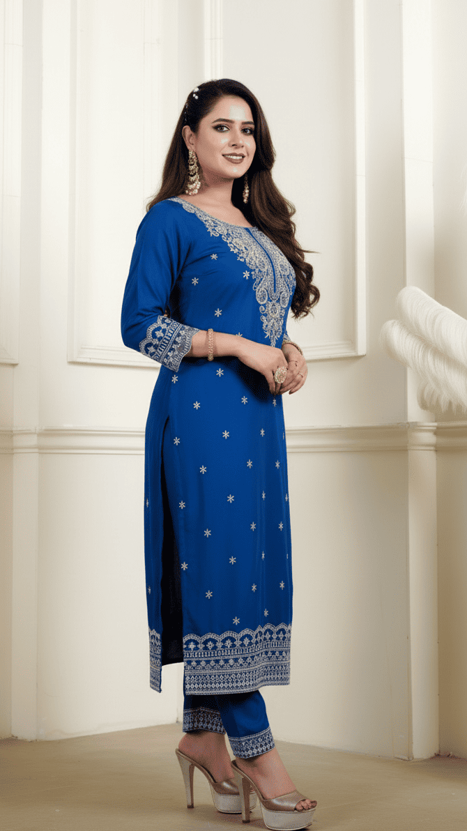 Royal Blue Embroidered Suit Set