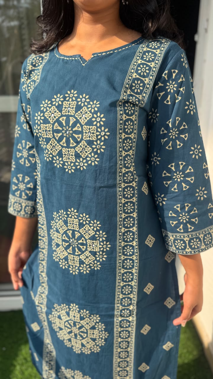 Steel Blue Ethnic A-Line Suit Set