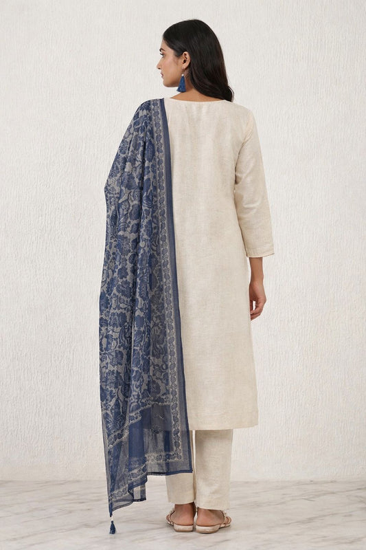 Ivory Blue Floral Elegance Suit Set