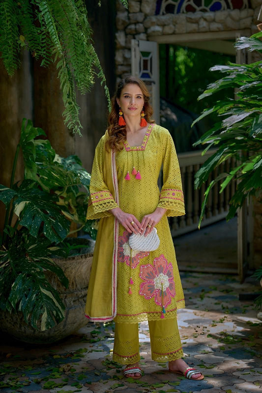Sunlit Petal Schiffli Cotton Suit