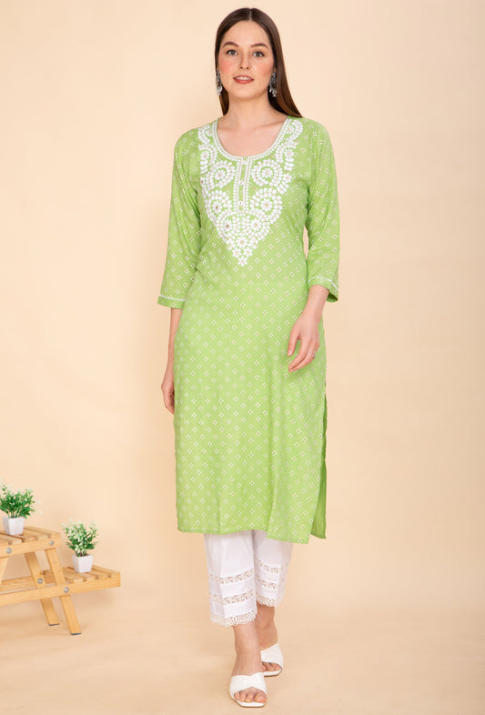 LIME GREEN PRINTED COTTON KURTA NAMOSTRI