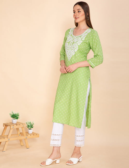 LIME GREEN PRINTED COTTON KURTA NAMOSTRI