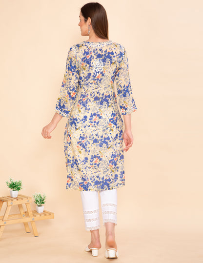 CLASSIC BLUE PRINTED CHIKANKARI COTTON KURTA NAMOSTRI