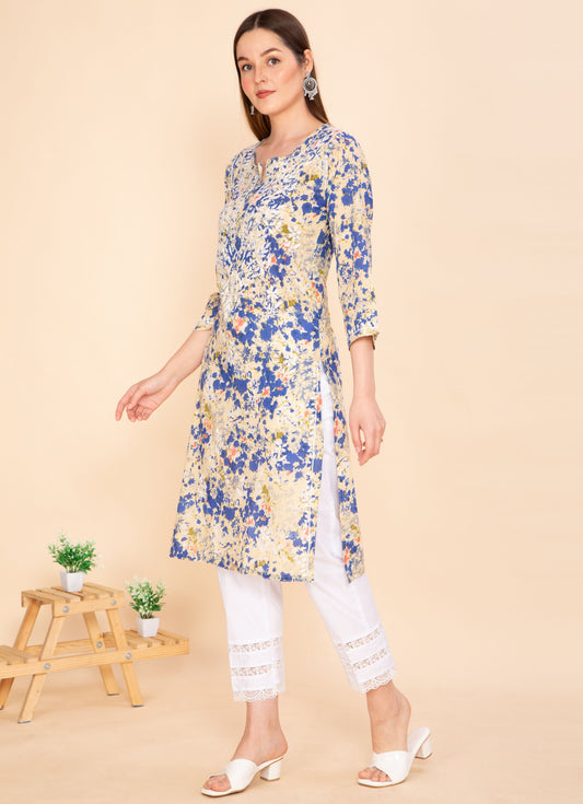 CLASSIC BLUE PRINTED CHIKANKARI COTTON KURTA NAMOSTRI