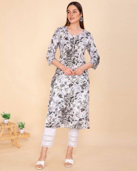 GREY PRINTED COTTON KURTA NAMOSTRI