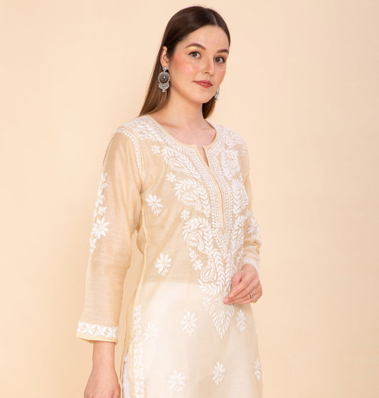 PREMIUM CHANDERI CHIKANKARI KURTA NAMOSTRI