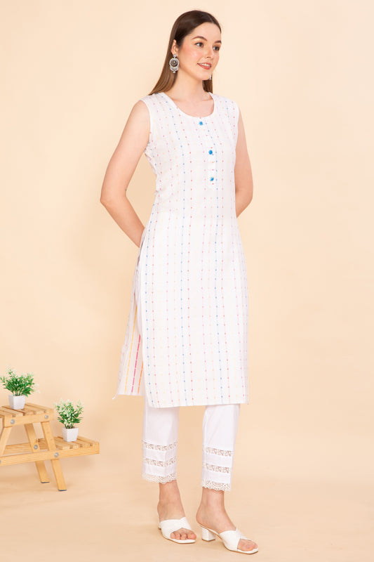 WHITE SLEEVELESS PRINTED KURTA NAMOSTRI
