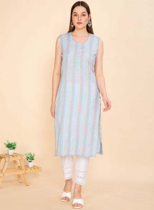 SKY BLUE THREAD EMBROIDED AND PRINTED KURTA NAMOSTRI