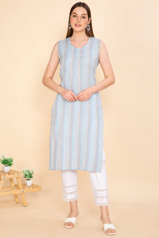 SKY BLUE THREAD EMBROIDED AND PRINTED KURTA NAMOSTRI
