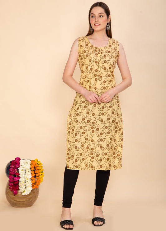 MUSTARD BLOOM SLEEVELESS COTTON KURTA NAMOSTRI