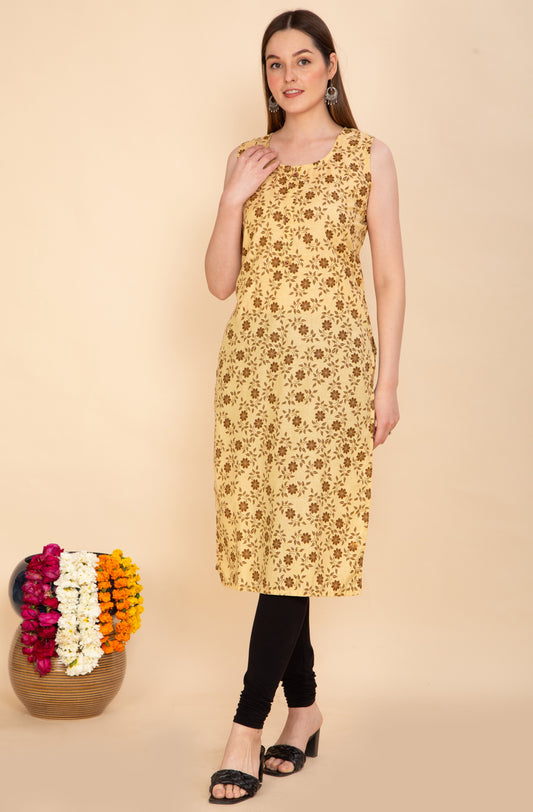 MUSTARD BLOOM SLEEVELESS COTTON KURTA NAMOSTRI