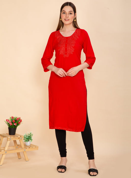 RADIANT RED RAYON KURTA NAMOSTRI