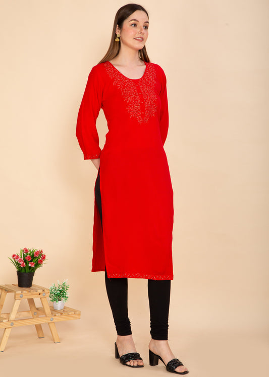 RADIANT RED RAYON KURTA NAMOSTRI