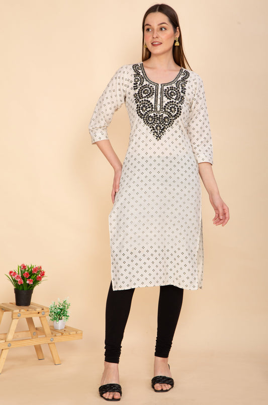 WHITE AND BLACK EMBROIDERED KURTA NAMOSTRI