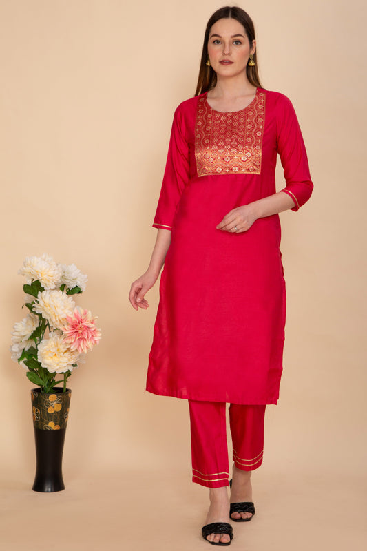 PINK POLY SILK SOLID STRAIGHT SUIT SET NAMOSTRI