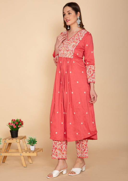PINK SILK BLEND SOLID YOKE DESIGN ANARKALI SUIT SET NAMOSTRI
