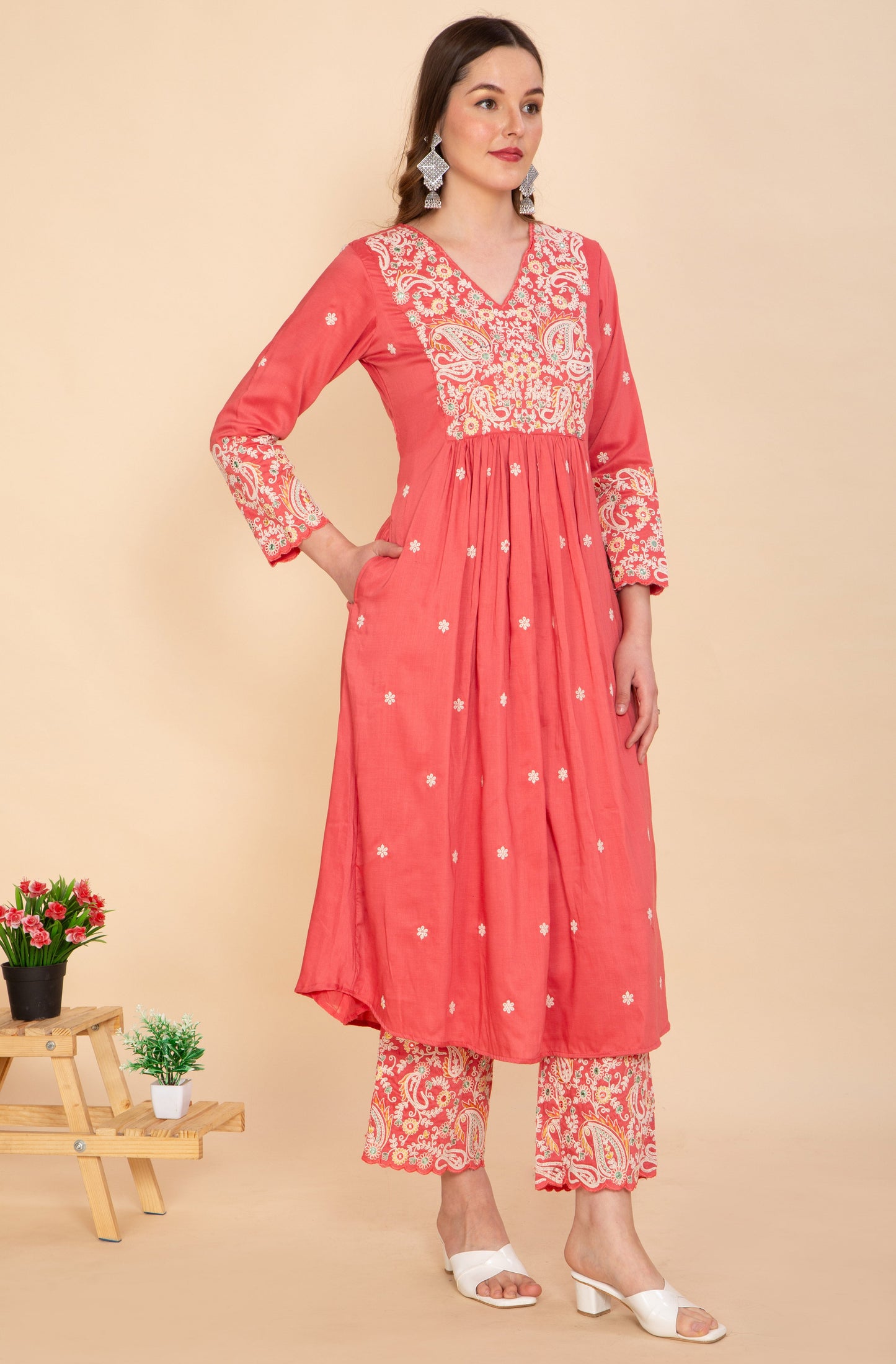 PINK SILK BLEND SOLID YOKE DESIGN ANARKALI SUIT SET NAMOSTRI