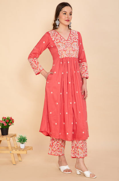 PINK SILK BLEND SOLID YOKE DESIGN ANARKALI SUIT SET NAMOSTRI