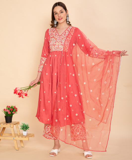 PINK SILK BLEND SOLID YOKE DESIGN ANARKALI SUIT SET NAMOSTRI