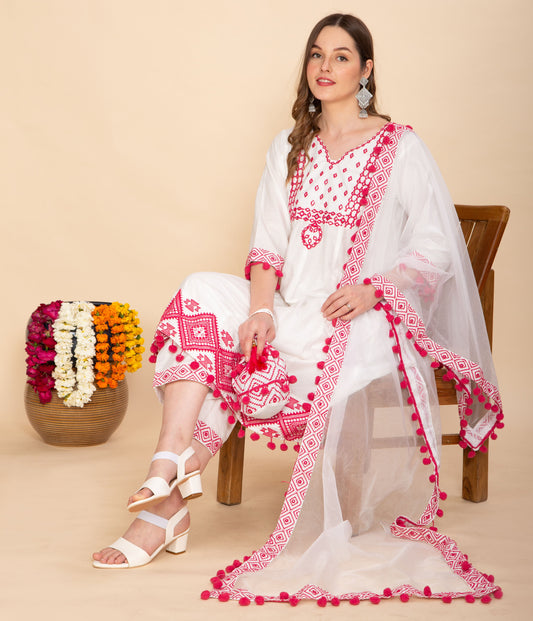 WHITE & PINK EMBROIDERED ANARKALI SET NAMOSTRI