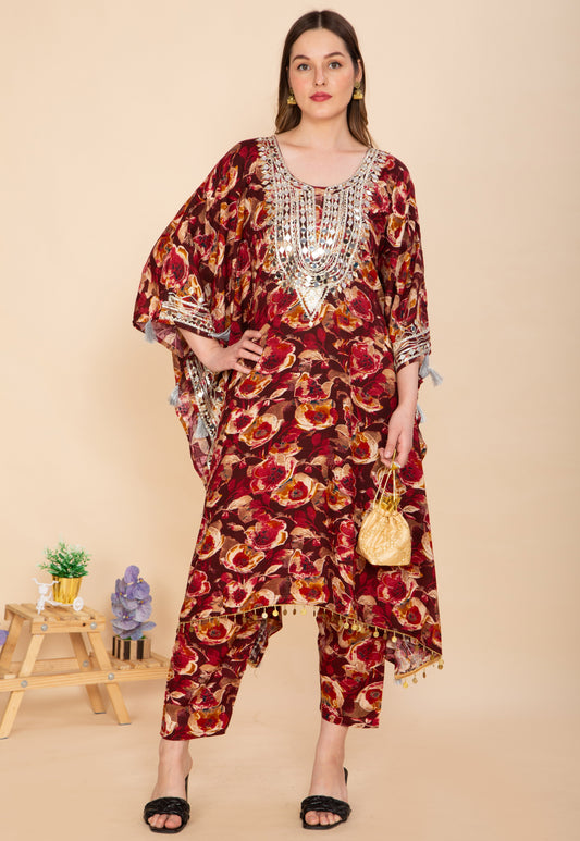 MAROON MEADOW KAFTAN SET NAMOSTRI