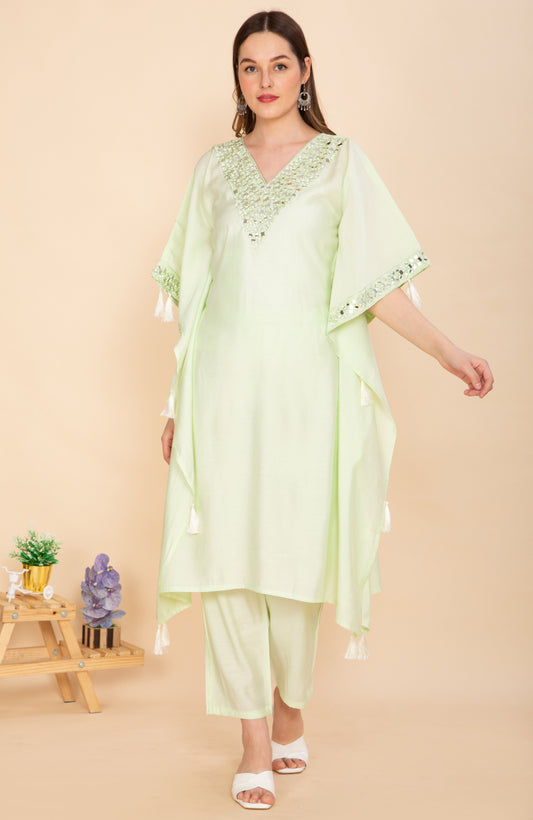 MINT GREEN MIRROR WORK KAFTAN SET NAMOSTRI