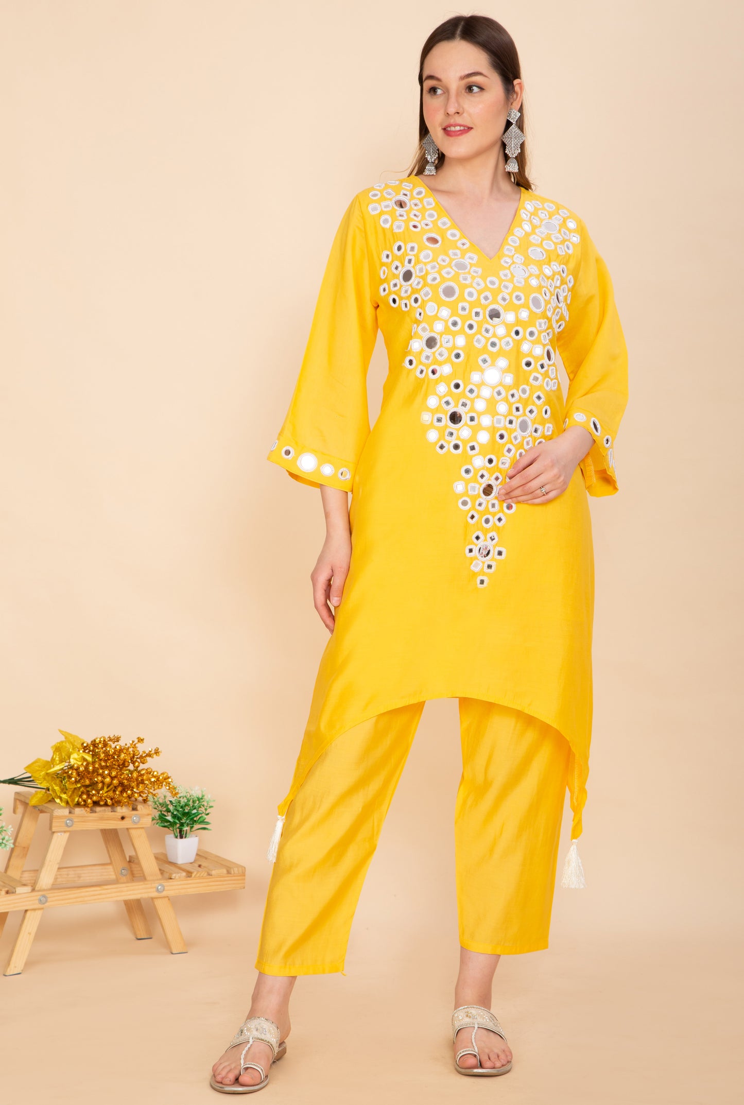 MUSTARD SUNSHINE MIRROR WORK CO-ORD SET