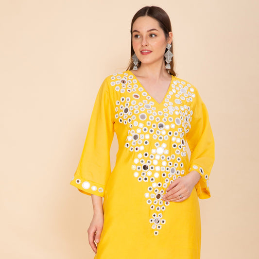 MUSTARD SUNSHINE MIRROR WORK CO-ORD SET NAMOSTRI