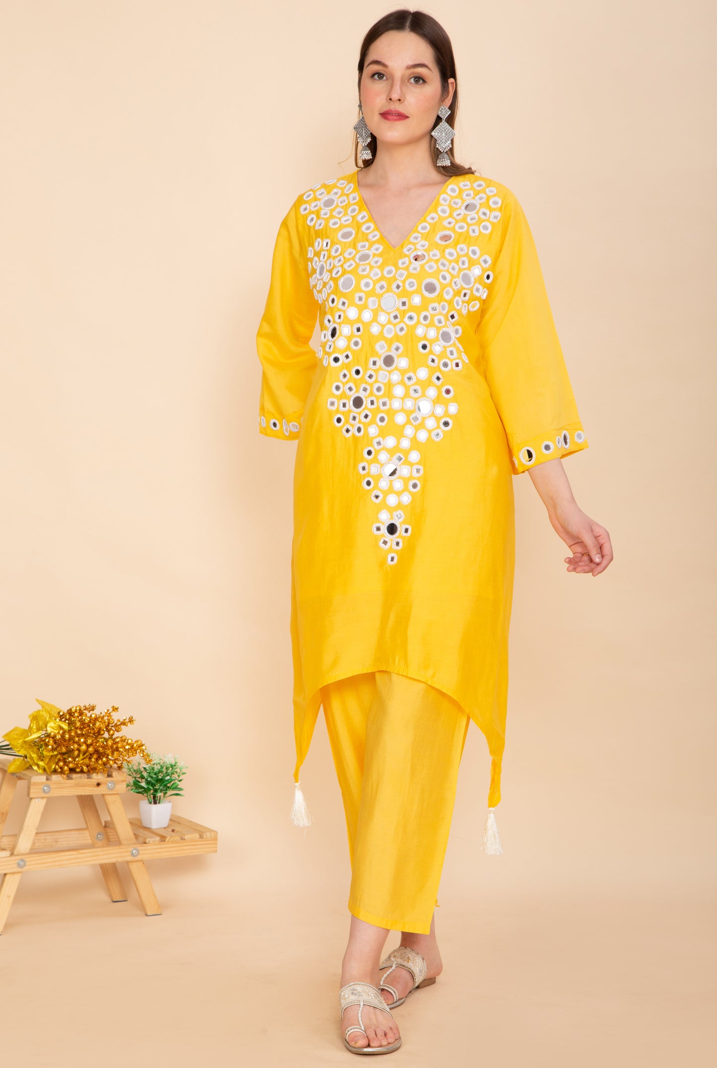 MUSTARD SUNSHINE MIRROR WORK CO-ORD SET