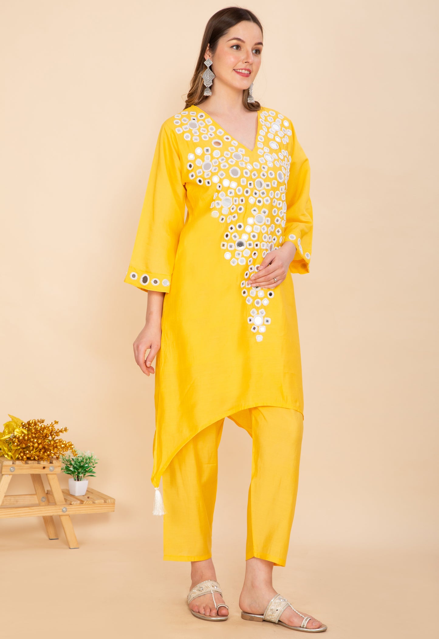 MUSTARD SUNSHINE MIRROR WORK CO-ORD SET