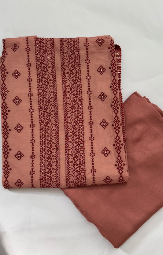 Blush Peach Weaving Cotton Unstitched Suit Set Namostri