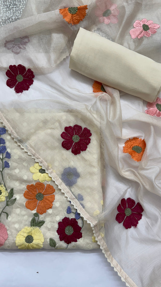 Ivory Blossom Cotton Embroidered Unstitched Suit Set Namostri