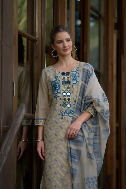 Chanderi Silk Suit Set for Women with Embroidery