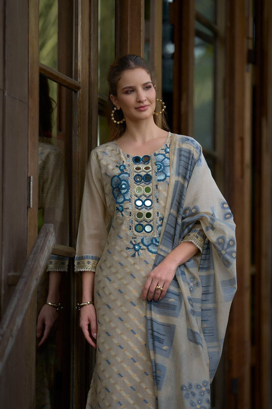 Chanderi Silk Suit Set for Women with Embroidery