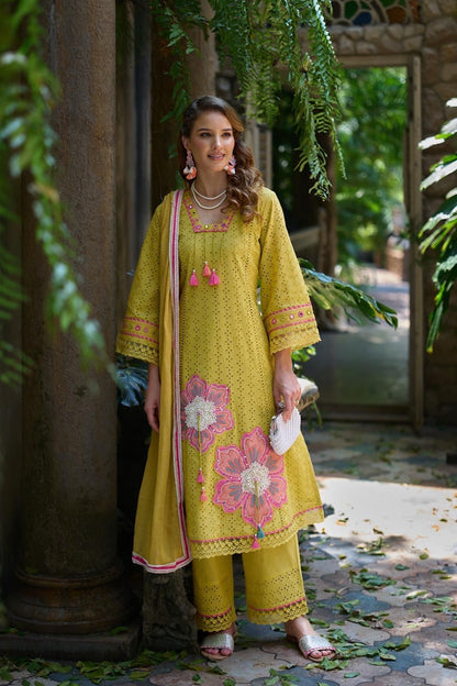 Sunlit Petal Schiffli Cotton Suit