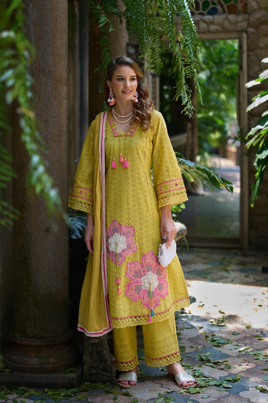 Sunlit Petal Schiffli Cotton Suit