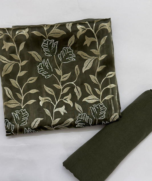 Olive Luxe Organza Tissue Embroidered Unstitched Suit Set Namostri