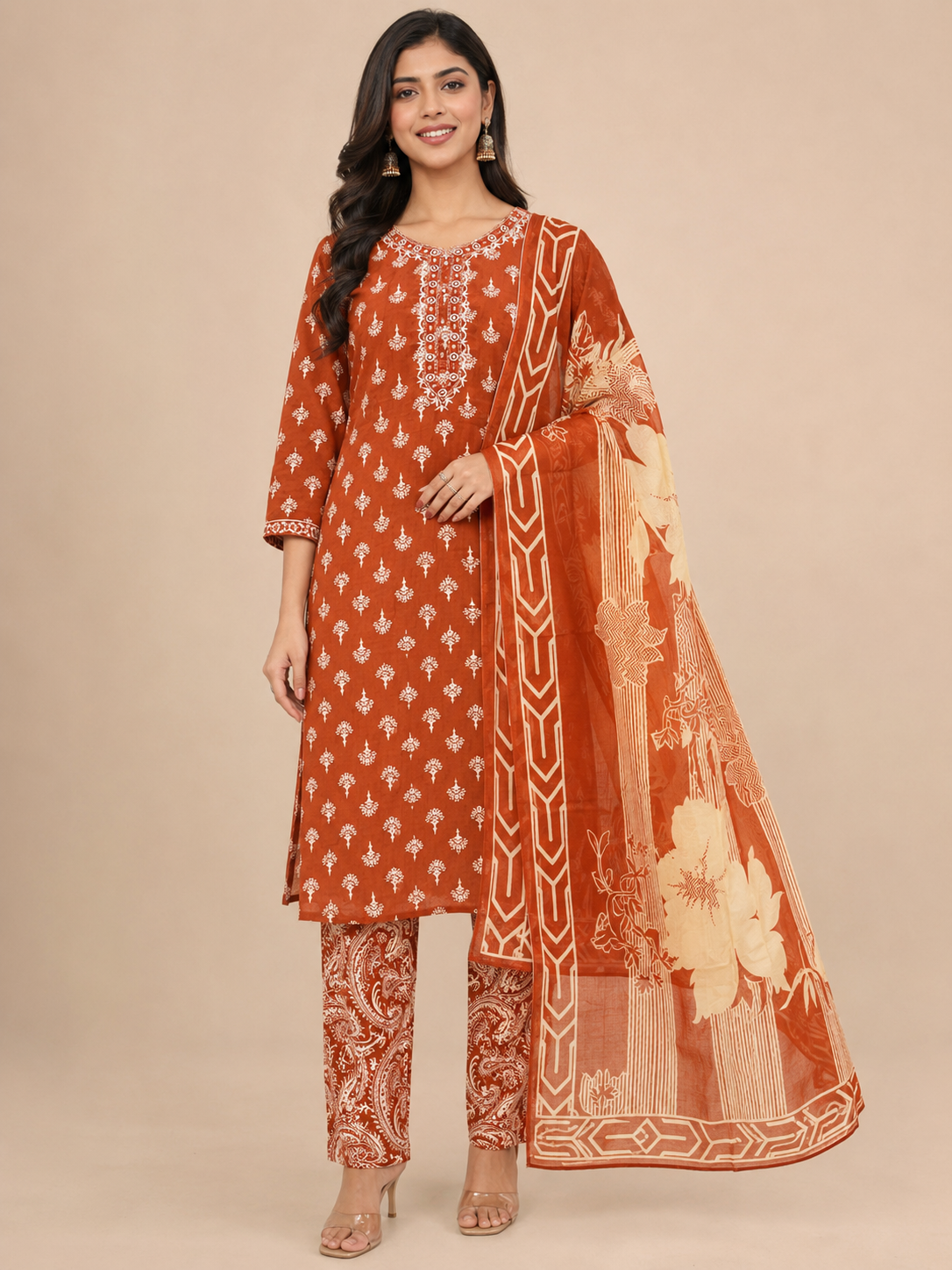 Rust orange straight suit set