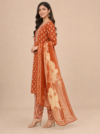 Rust orange straight suit set