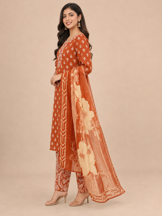 Rust orange straight suit set