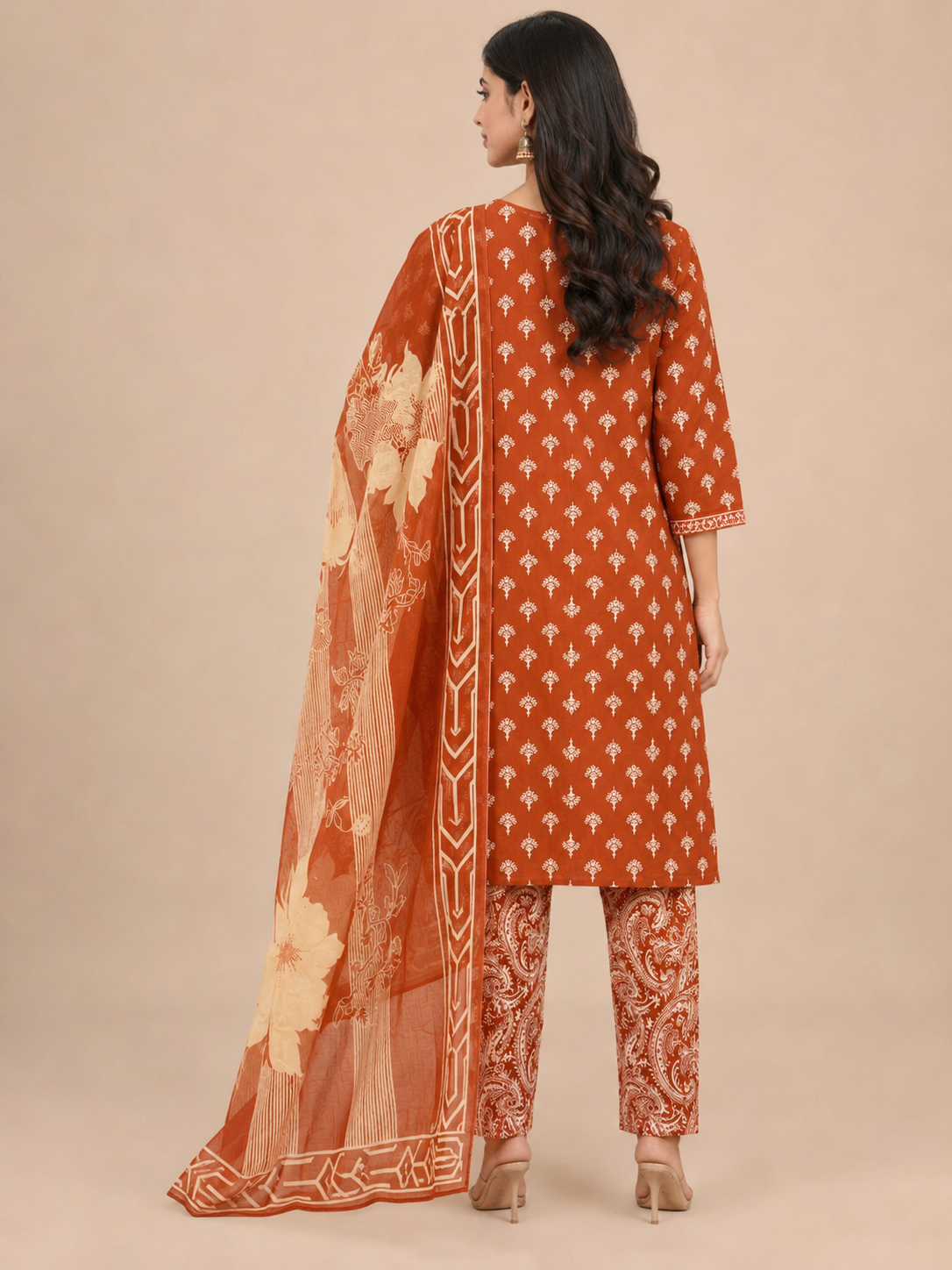 Rust orange straight suit set