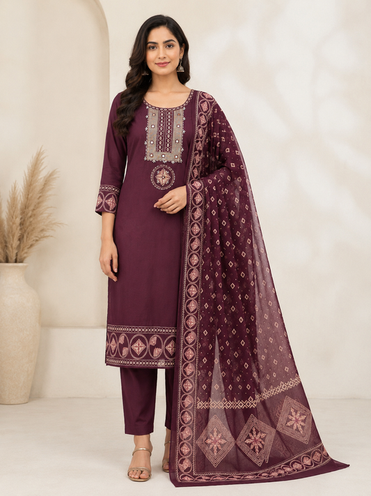 Plum Heritage Straight Suit Set