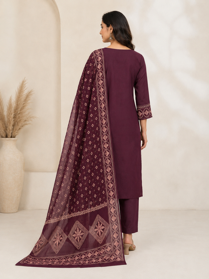 Plum Heritage Straight Suit Set