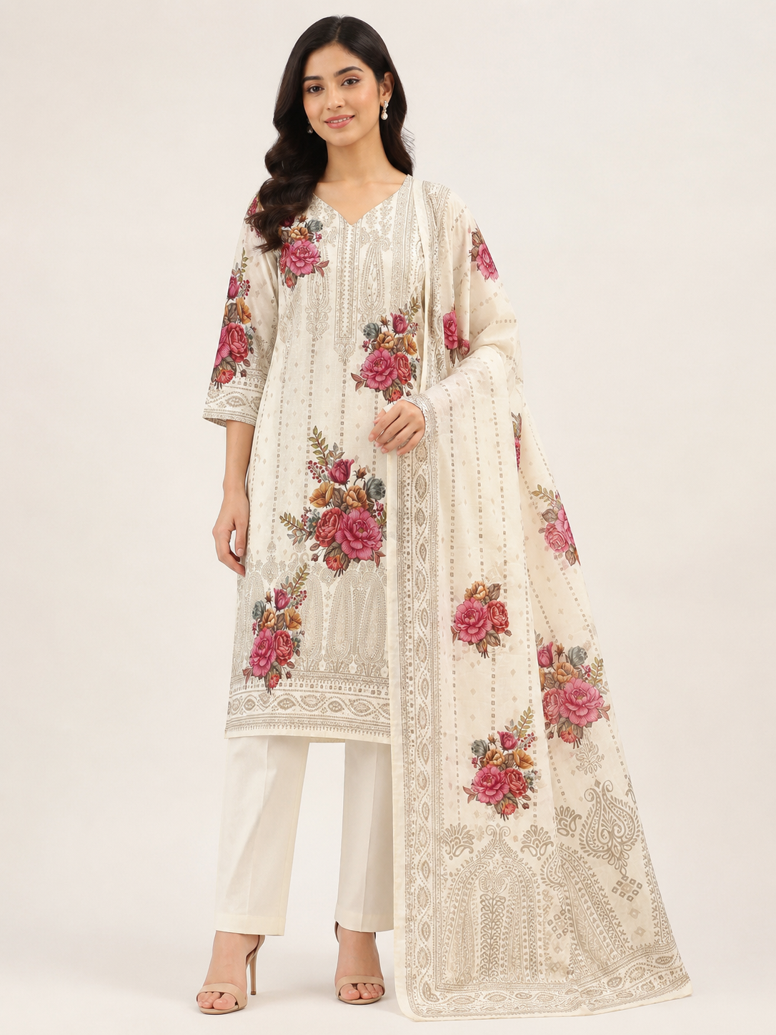 Ivory Rose Printed Suit Set