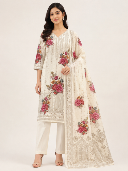 Ivory Rose Printed Suit Set