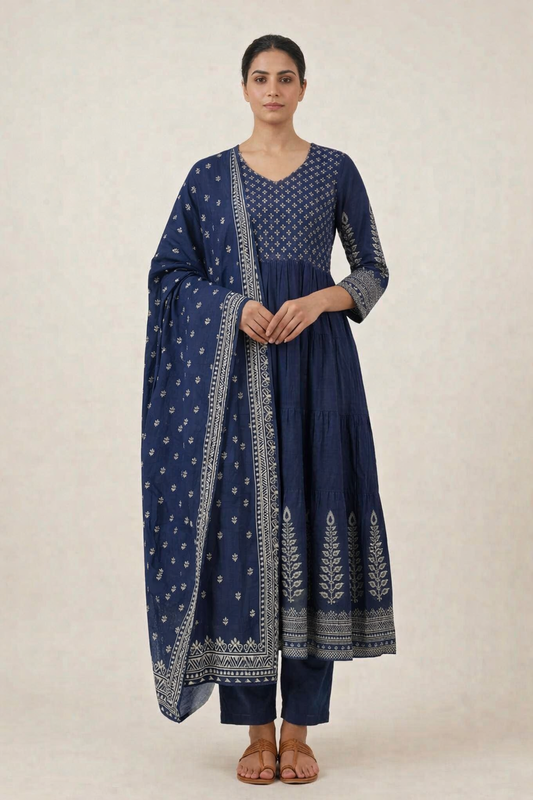 Navy blue Anarkali suit set
