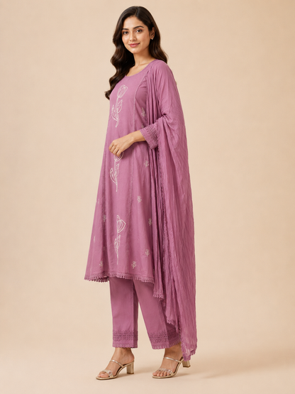 Dusty Rose Embroidered Ethnic Suit Set